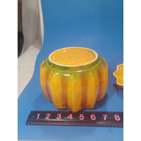 Majolica Pottery  Pumpkin Tureen Candy Dish Cookie Jar Bowl Lid Olfaire Portugal - Picture 12 of 14